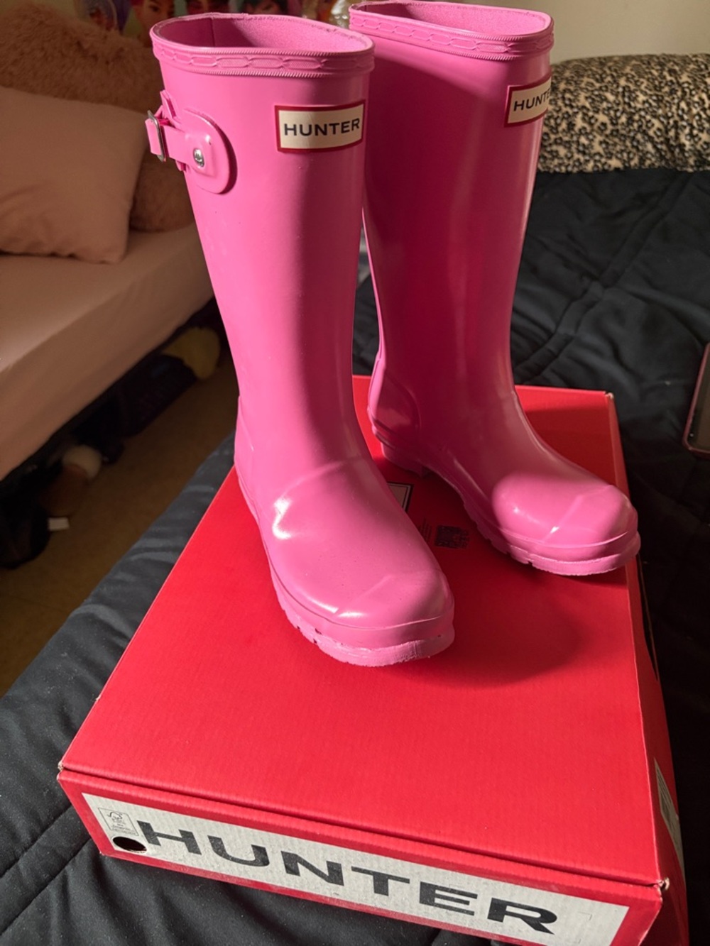 Hunter Glossy Pink Tall Rain Boots